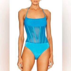 Majorelle x Revolve Marilyn Halter Ties Bodysuit In Bright Blue Women’s X-Small